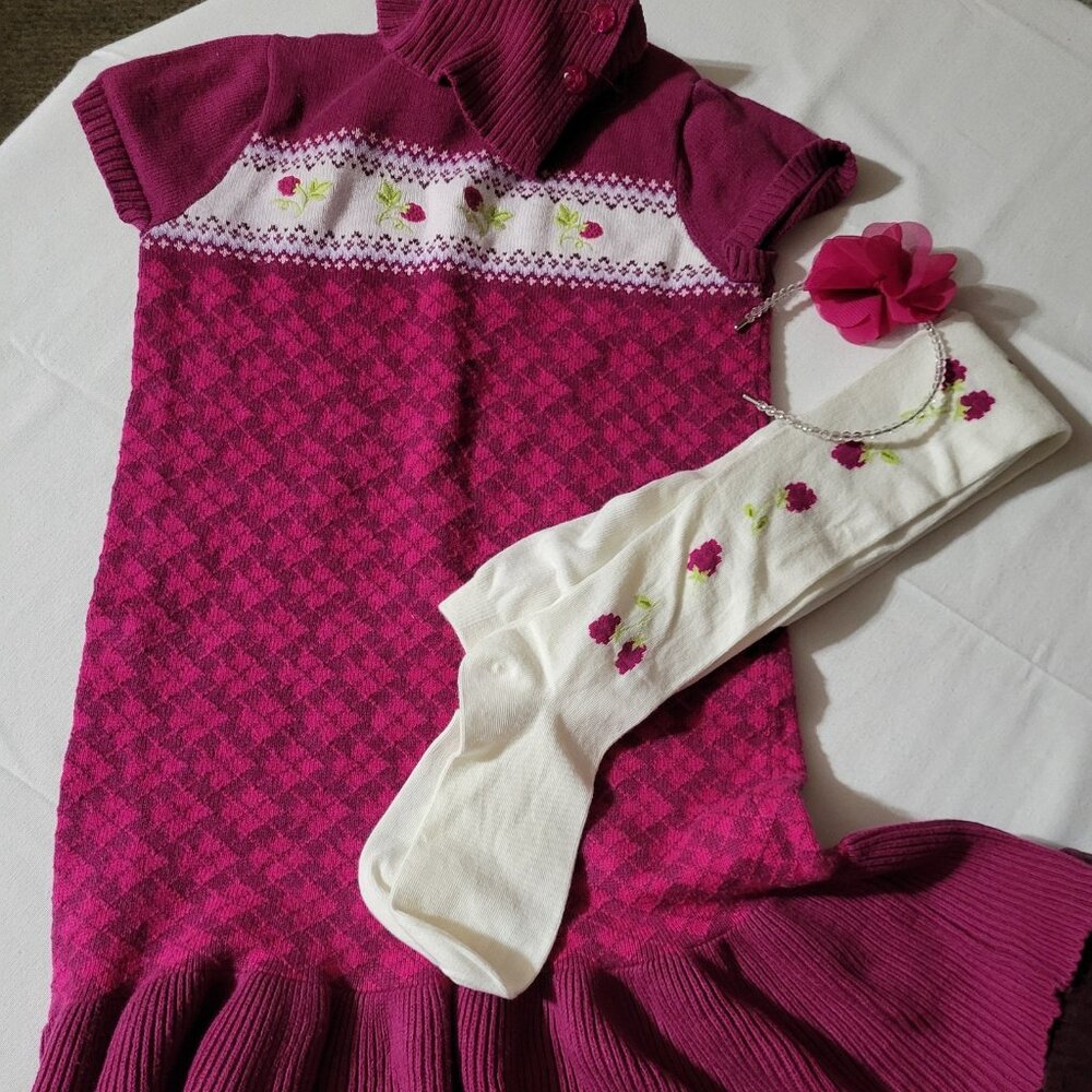 Gymboree Berry Patch size 12 dress 10-12 tights NWOT headband used